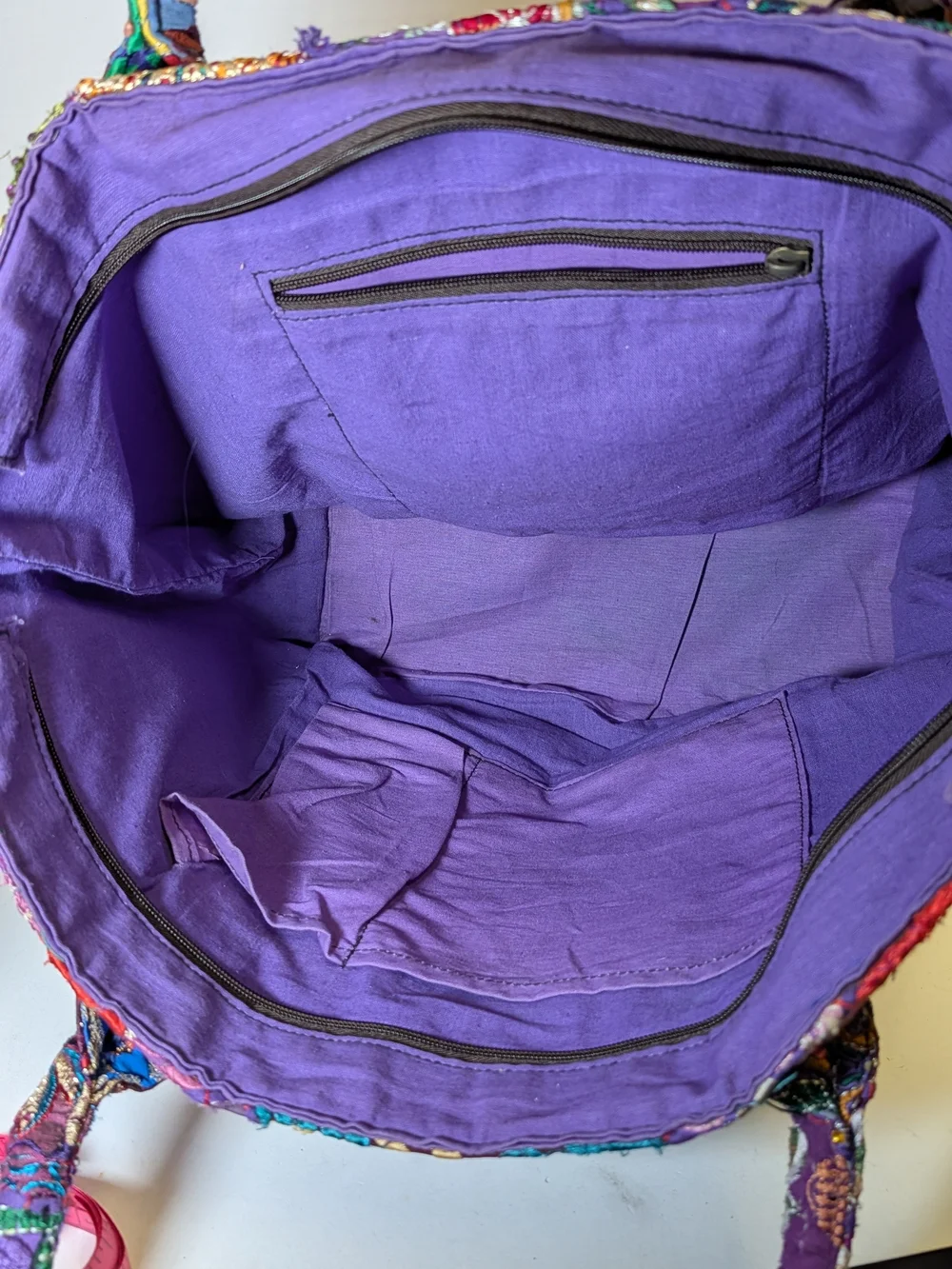 Embroidered Purple Patchwork Tote Bag